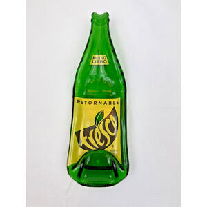 Fresca Bottle Flattened Glass Green Yellow Spoon Rest Cheese Tray